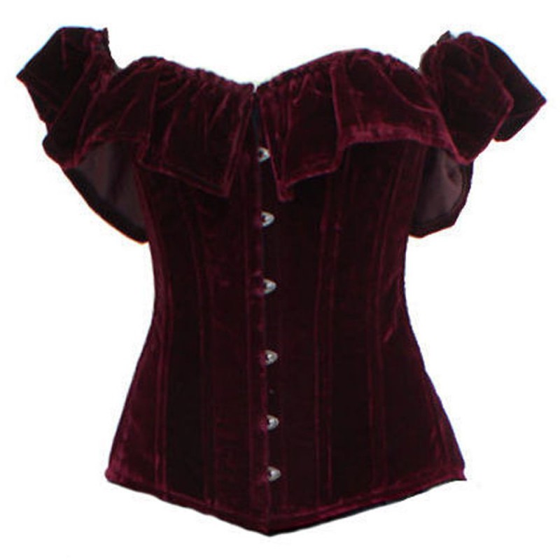 Women Steampunk Wine Roses Corset Steel Boned